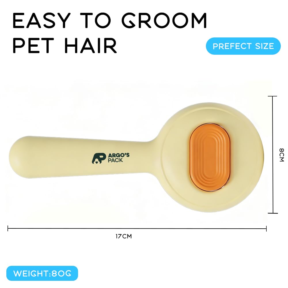Argo's Pack - Pet Brush for Shedding - Self-Cleaning Slicker Brush for Cats and Dogs, Gently Removes Mats and Tangled Fur, Professional Grooming Tool for Long & Short Haired Pets, Hair Remover