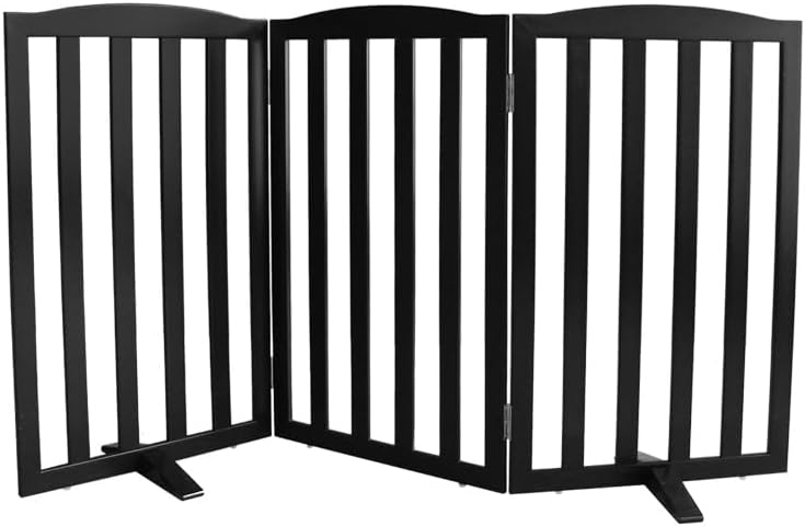 Freestanding Dog Gate Indoor,Doggie Gate Foldable Dog Gates for Doorways,Stairs or Hallways, Wooden White Pet Gate for the House, Pet Fence with Support Feet Included,24 "Height-4 Panels