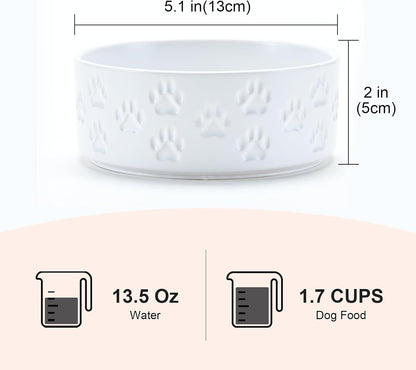 SPUNKYJUNKY Elevated Dog Bowls Ceramic, 6.1'' Dogs and Cat Food Water Bowls Raised with Non-Slip Bamboo Stand for Medium Sized Breed Microwave Dishwasher Safe - 28.7 OZ,Beige