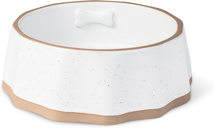 Fringe Studio Matte Speckled Green Medium Raised Stoneware Feeder W/Stainless Steel Insert (7" Diameter x 5.5" H, 26 fl.oz.), PetShop Collection (453MD001)