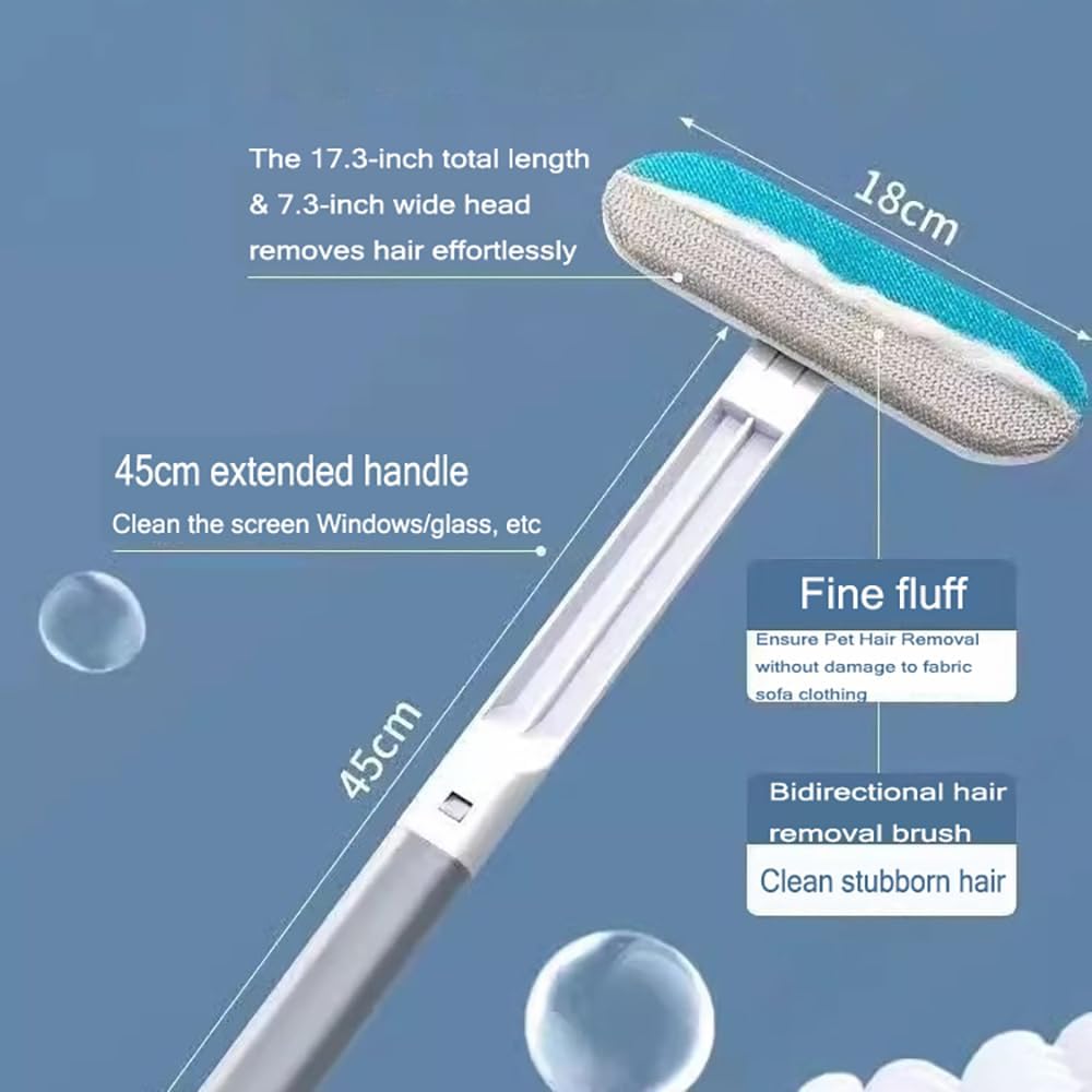 4 in 1 Pet Hair Remover, Long Handle Multifunctional Fur Lint Brush for Couch, Furniture, Carpet, Clothes, Bedding, Washable Dog and Cat Hair Lint Removal Brush 17.3 inch
