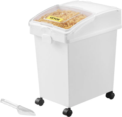 VEVOR Rice Storage Container, 4.5Gallon/20L Capacity Large Dog Food Dispenser Bin, Kitchen Ingredient Grain Cereal Flour Bin, Pet food Containers with Wheels, Measuring Cup, Airtight Lid, 1 Pack