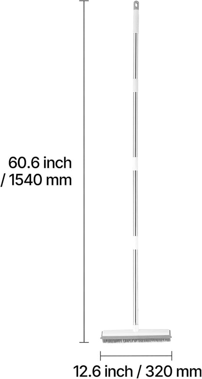 Happybuy Pet Hair Removal Broom, 58.46 in Adjustable Long Handle, Reusable Carpet Rake with Built-in Squeegee for Dog & Cat Hair