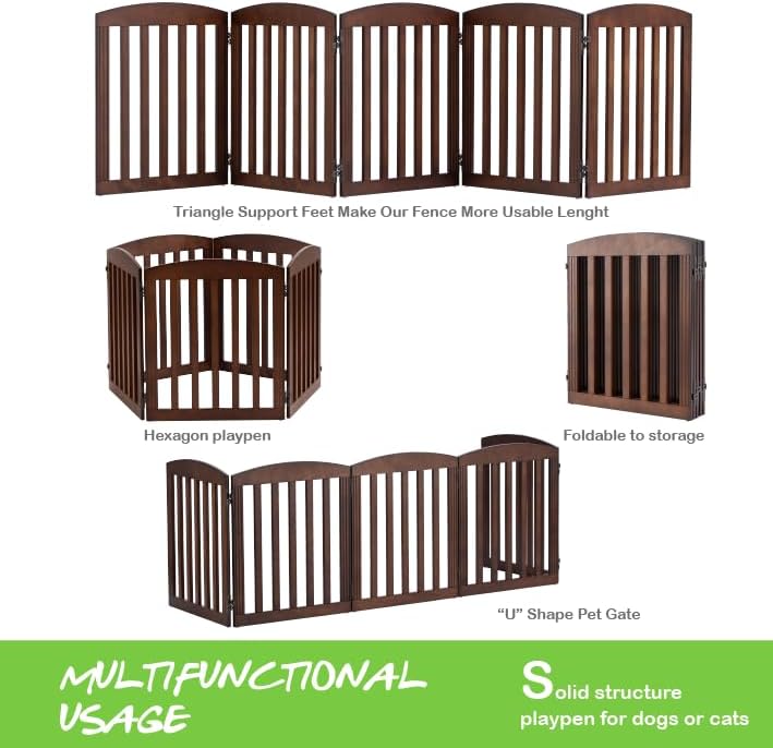 SPIRICH 96" Extra Wide 28" Tall Wooden Freestanding Foldable Dog Gate, Pet Gate Indoor, 4 Panels, White