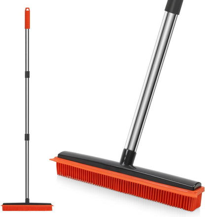 Pet Hair Rubber Broom with Squeegee for Carpet,Fur Remover Broom Carpet Rake for Pet Hair Removal, with 50" Long Handle, Dual-Sided for Hardwood Floor, Tile,Portable Detailing Lint Brush