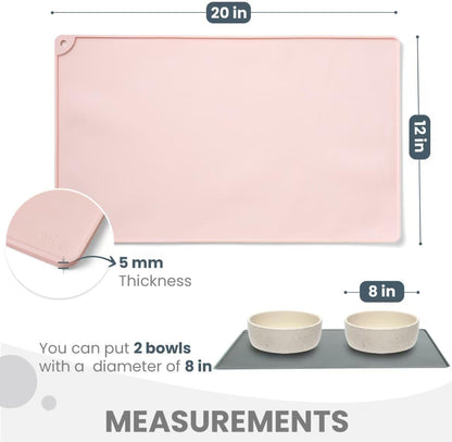 WePet Non-Slip Waterproof Pet Feeding Mat, 20x12 Inch - Silicone Dog & Cat Food Mat with Raised Edge to Stop Food Spills and Water Spills - Dishwasher Safe, Easy Clean