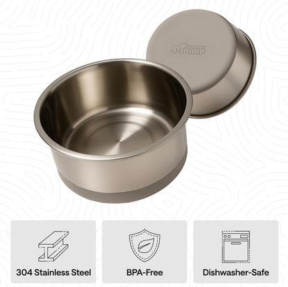 GORILLA GRIP Dog Bowls, Food Grade 304 Stainless Steel, Holds 2 Cups Each (16 fl oz) Food and Water Bowl for Feeding Dogs and Cats, Dishwasher Safe, Rust Resistant, BPA Free Rubber Base Set of 2 Black
