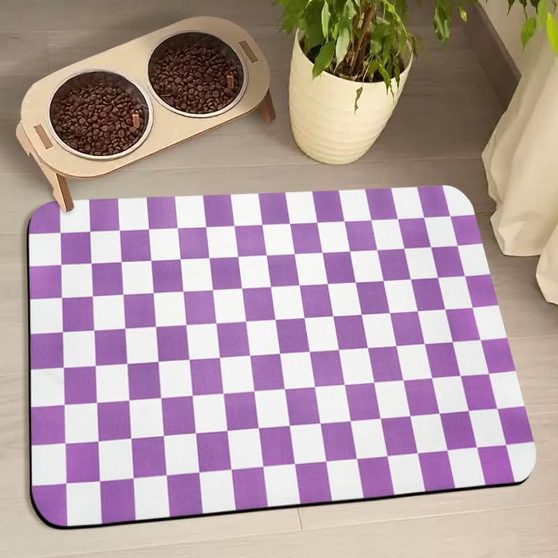 Dog Food Mats for Floors Waterproof, Pet Water Bowl Mats Pet Feeding Absorbent Placemats Plaid 12 * 20 inch