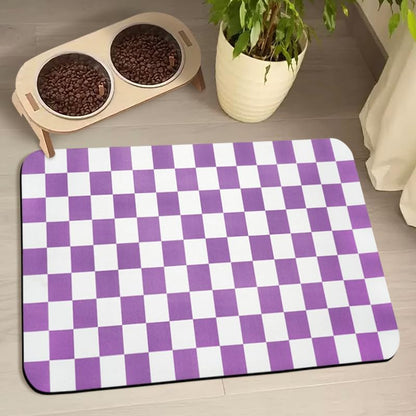 Dog Food Mats for Floors Waterproof, Pet Water Bowl Mats Pet Feeding Absorbent Placemats Plaid 12 * 20 inch