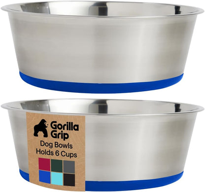 GORILLA GRIP Dog Bowls, Food Grade 304 Stainless Steel, Holds 2 Cups Each (16 fl oz) Food and Water Bowl for Feeding Dogs and Cats, Dishwasher Safe, Rust Resistant, BPA Free Rubber Base Set of 2 Black