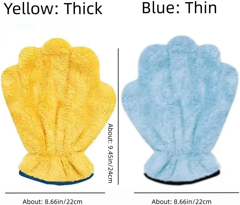Microfiber Pet Drying Glove - Absorbent Dog & Cat Grooming Mitt, Quick Dry Bath Towel Glove for All Pets, One Size Fits All, 2 Pack (Blue/Yellow)