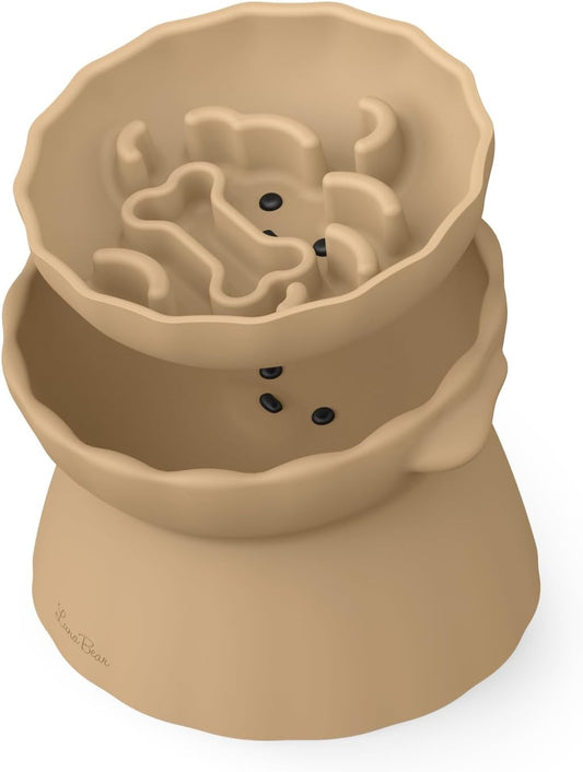 Slow Feeder Dog Bowls Made of Premium Food-Grade Silicone, Anti-Choking & Slow Eating for Improved Digestion, Non-Slip, Soft & Durable, Quiet Dog Bowl, Cute, Dishwasher Safe (Ivory, Standard)
