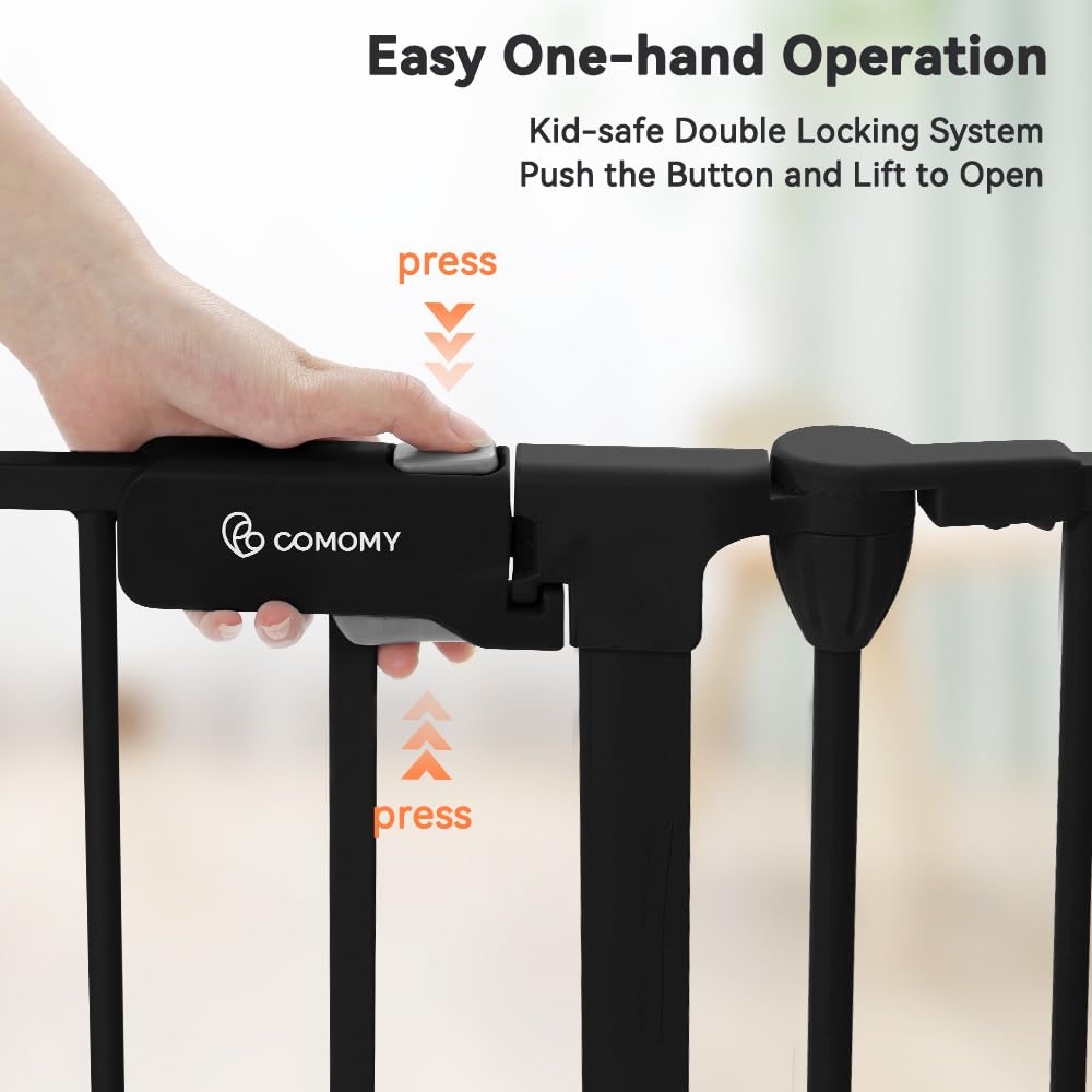 COMOMY 80" Extra Wide Baby Gate, Dog Gate for House Stairs Doorways Fireplace, Auto Close Pet Gate with Door Walk Through, 3 Metal Panels, Hardware Mounted Baby Fence Indoor Outdoor(30" Tall, Black)