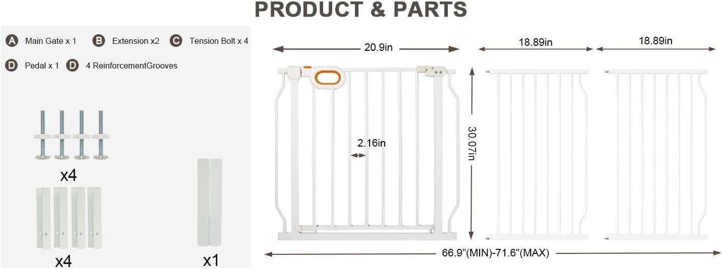 Baby Gates Extra Wide for Doorways 90.6-95.2 Inch Extra Wide Pressure Mounted Baby Dog Gate for the House Indoor Large Openning Metal Safety Gate No Drilling with Walk-Through Door,Black