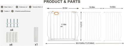 Baby Gates Extra Wide for Doorways 90.6-95.2 Inch Extra Wide Pressure Mounted Baby Dog Gate for the House Indoor Large Openning Metal Safety Gate No Drilling with Walk-Through Door,Black