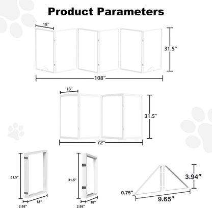 Extra Wide Clear Dog Gate，6 Panel (107.957" W*31.5" Tall) Wooden Dog Gate, Clear Acrylic Pet Gate，Transparent Freestanding Pet Gate for Doorways Stairs