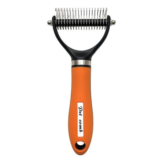 2-Sided Undercoat Rake for Dogs and Cats, Deshedding & Dematting Comb for Long Hair, Dog Brush for Shedding and Tangles, Stainless Steel Pet Grooming Tool