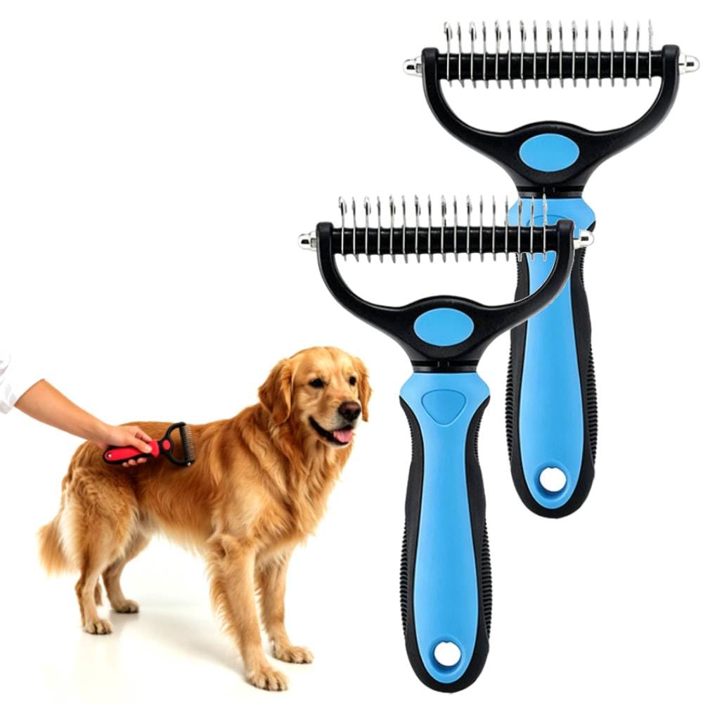 Deshedding Brush for Dogs and Cats: Undercoat Rake Pet Brush for Long Hair - Dematting Comb Removes Tangles Knots and Loose Fur, Grooming Tool for Thick Coats (blue, L)