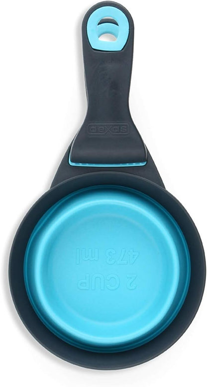 Dexas Pets Collapsible KlipScoop Collapsible Dry Dog Food Scoop and Dog Food Bag Clip, 1 Cup Capacity, Pro Blue
