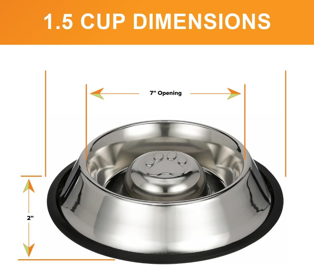 Neater Pet Brands Stainless Steel Slow Feed Dog Bowl for Fast Eating Large Breed, Metal Slow Feeder Dog Bowl Fits in Large Neater Feeders, for Puppy or Dogs (>40 lbs), 3 Cup Food Capacity