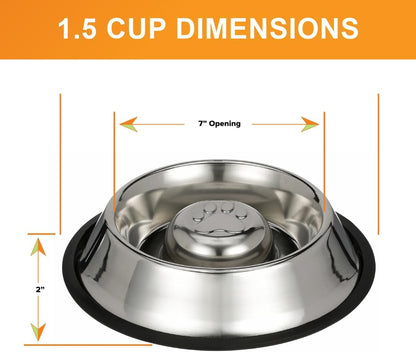 Neater Pet Brands Stainless Steel Slow Feed Dog Bowl for Fast Eating Large Breed, Metal Slow Feeder Dog Bowl Fits in Large Neater Feeders, for Puppy or Dogs (>40 lbs), 3 Cup Food Capacity