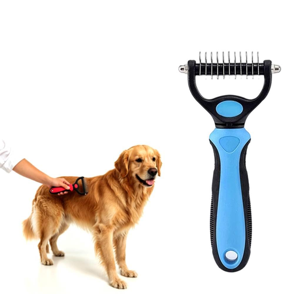 Deshedding Brush for Dogs and Cats: Undercoat Rake Pet Brush for Long Hair - Dematting Comb Removes Tangles Knots and Loose Fur, Grooming Tool for Thick Coats (blue, L)