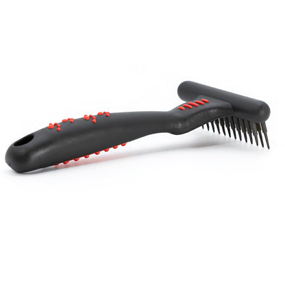 Jeffers Pet Non-Slip Undercoat Rake, 13 short pins – Double Row Stainless Steel Pins, Safe Grooming Tool for Dogs & Cats, Removes Loose Hair & Tangles, Shedding Brush, Home Use, Red & Black