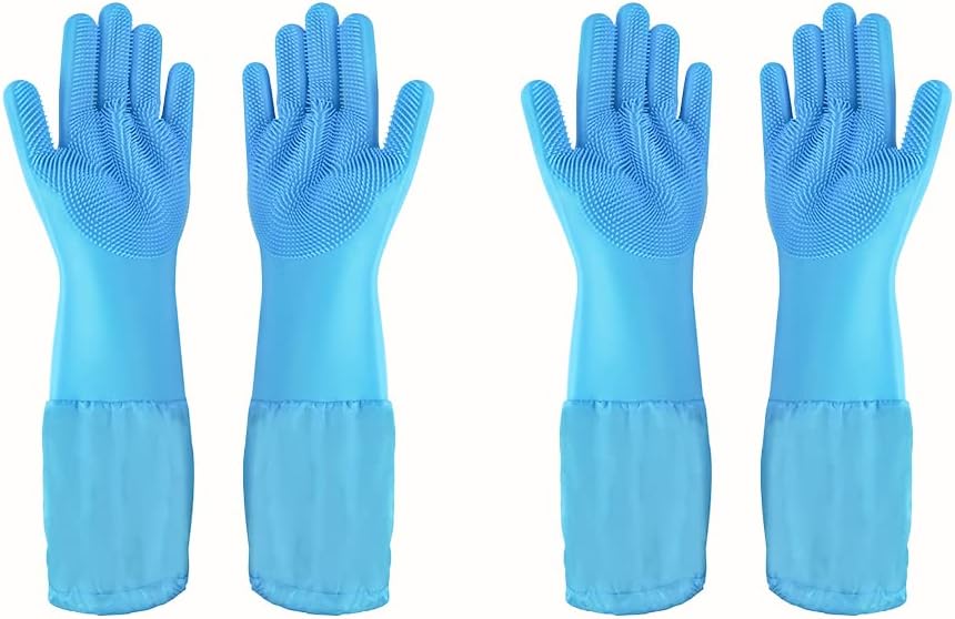 Pet Grooming Gloves Pet Hair Remover Cat, Dog Washing Gloves Silicone Heat Resistant Cleaning Gloves with High-Density Teeth Grooming Gloves for Dogs, Cats, Horses, Rabbits (1 Pair - Gray)