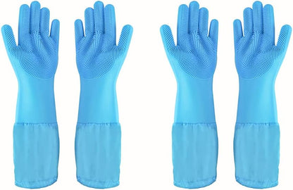 Pet Grooming Gloves Pet Hair Remover Cat, Dog Washing Gloves Silicone Heat Resistant Cleaning Gloves with High-Density Teeth Grooming Gloves for Dogs, Cats, Horses, Rabbits (1 Pair - Gray)