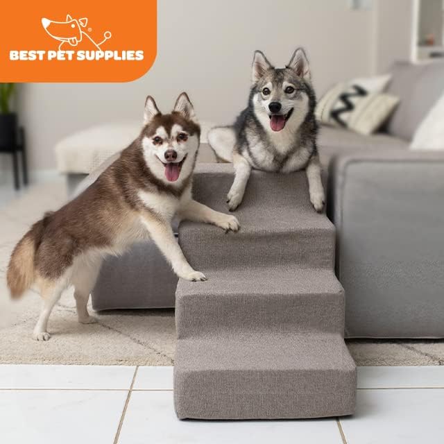 Best Pet Supplies Dog Stairs & Steps - Foam Steps for Small Dogs & Cats, Non-Slip Indoor Balanced Pet Step Support, Dog Ramp, No Assembly, Ash Gray Linen, 2-Step (12-inch Height)