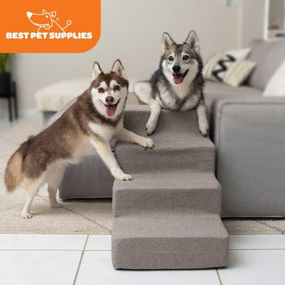 Best Pet Supplies Dog Stairs & Steps - Foam Steps for Small Dogs & Cats, Non-Slip Indoor Balanced Pet Step Support, Dog Ramp, No Assembly, Ash Gray Linen, 2-Step (12-inch Height)