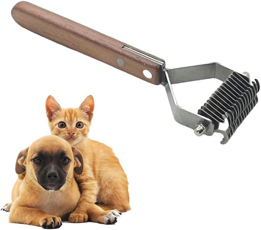 Large 2-Sided Undercoat Rake for Dogs and Cats，Professional Pet Grooming Shedding Tool Combs for Animals，Stainless Steel with Wooden Handle for Thick Coats (20-Blades)