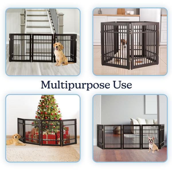 Freestanding Dog Gate - 5-Panel Foldable Indoor Pet Fence - 91x24-Inch Extra Wide Wood Dog Gate for Stairs, Hallways or Doorways by PETMAKER (White)
