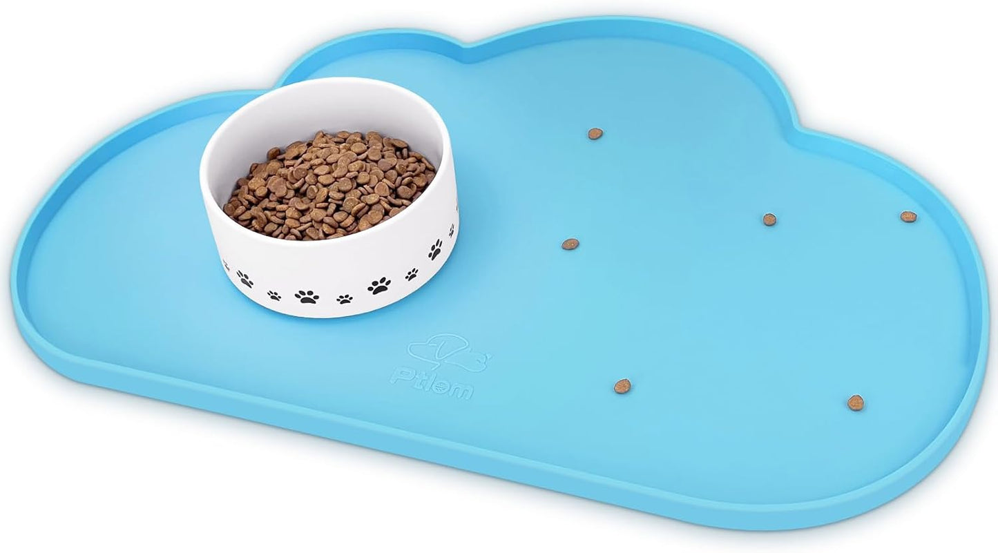 Ptlom Silicone Pet Placemat for Dogs and Cats, Non-Slip Waterproof Dog Feeding Bowl Mats for Food and Water, Small Medium Large Pet Puppy Tray Mat Prevent Residues from Spilling onto The Floor, Beige