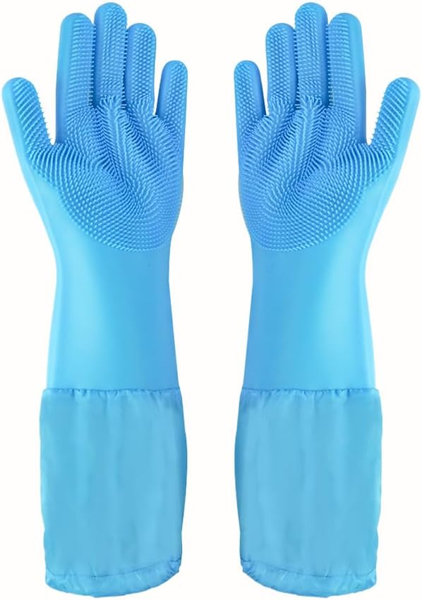 Pet Grooming Gloves Pet Hair Remover Cat, Dog Washing Gloves Silicone Heat Resistant Cleaning Gloves with High-Density Teeth Grooming Gloves for Dogs, Cats, Horses, Rabbits (1 Pair - Gray)