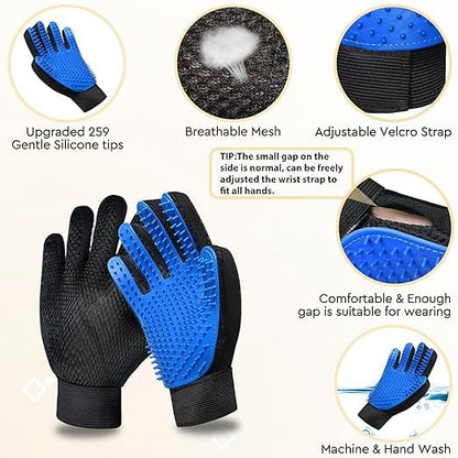 Enhanced Pet Grooming Gloves – Gentle Deshedding Brush for Dogs, Cats & Horses with Long or Short Hair – 1 Pair (Blue) for Efficient Hair Removal & Massage