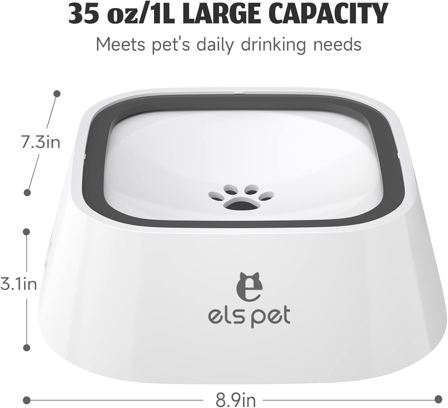 ELS PET Travel Bowl, No Spill, No Drip Slow Water Feeder/Dispenser for Dogs, Cats, 35oz/1L, Splash Proof Travel Bowl for Crate and Car, Keeps Floor & Beard Dry, Dishwasher Safe (Grey)