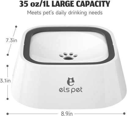 ELS PET Travel Bowl, No Spill, No Drip Slow Water Feeder/Dispenser for Dogs, Cats, 35oz/1L, Splash Proof Travel Bowl for Crate and Car, Keeps Floor & Beard Dry, Dishwasher Safe (Grey)