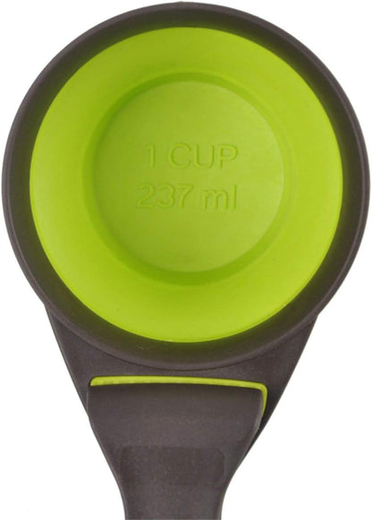 Collapsible Pet Scoop Silicone Measuring Cups Set Sealing Clip 3 in 1 Multi-Function Scoop Bowls Bag Clip for Dog Cat Food Water Set of 2 (1 Cup & 1/2 Cup Capacity) (Multicolor)