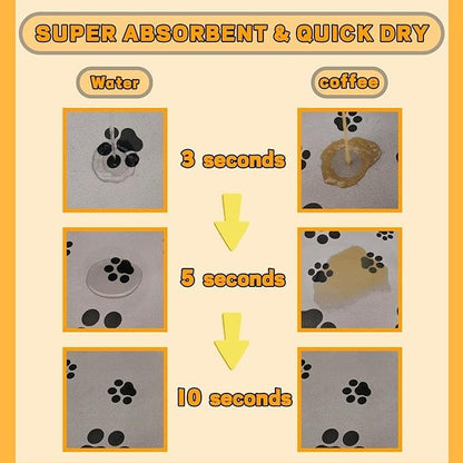 18"×30" Dog Food Mat-Absorbent Dog Mat for Food and Water, No Stains Quick Dry Cat Food Bowl Mat with Footprints for Messy Drinkers,Dark Grey