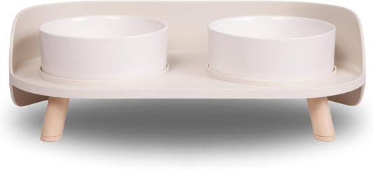 A4DOG Ceramic Dog Bowls with Stand - Elevated Dog Water and Food Bowl Set 13.5oz Cat & Dog Feeding Station Spill Proof Splash Proof Raised Pet Food Bowls for Dogs, No Mess Pet Feeder - Gray