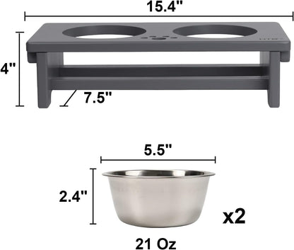 HTB Elevated Dog Bowls,Raised Dog Bowl Stand with 2 Stainless Steel Bowls,Elevated Raised Dog Bowls for Large Medium Small Sized Dogs