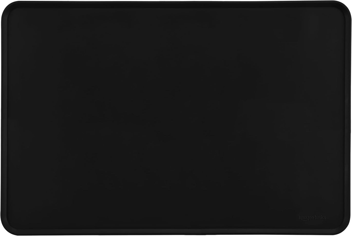 Amazon Basics Waterproof Non-Slip Silicone Pet Feeding Mat with Raised Edges for Food and Water Bowls, Easy to Clean Pet Placemat to Protect Floors, 18.5" x 11.5", Black