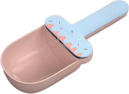 Pet Food Spoon, Cute Ice Cream Shape Dog Food Scoop with Sealing Clip Pet Food Can Spoon Food Grade ABS for Dogs Cats (Green Coffee)