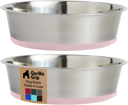 GORILLA GRIP Dog Bowls, Food Grade 304 Stainless Steel, Holds 2 Cups Each (16 fl oz) Food and Water Bowl for Feeding Dogs and Cats, Dishwasher Safe, Rust Resistant, BPA Free Rubber Base Set of 2 Black