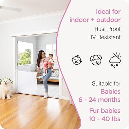 Retractable Baby Gate Perma Child Safety 33" Tall x 55” Wide, Mesh, for Stairs, Doorways, Dogs, Pets, Indoor, Outdoor, One-Handed Operation, Locking, Easy Install, Hardware Mount, Black