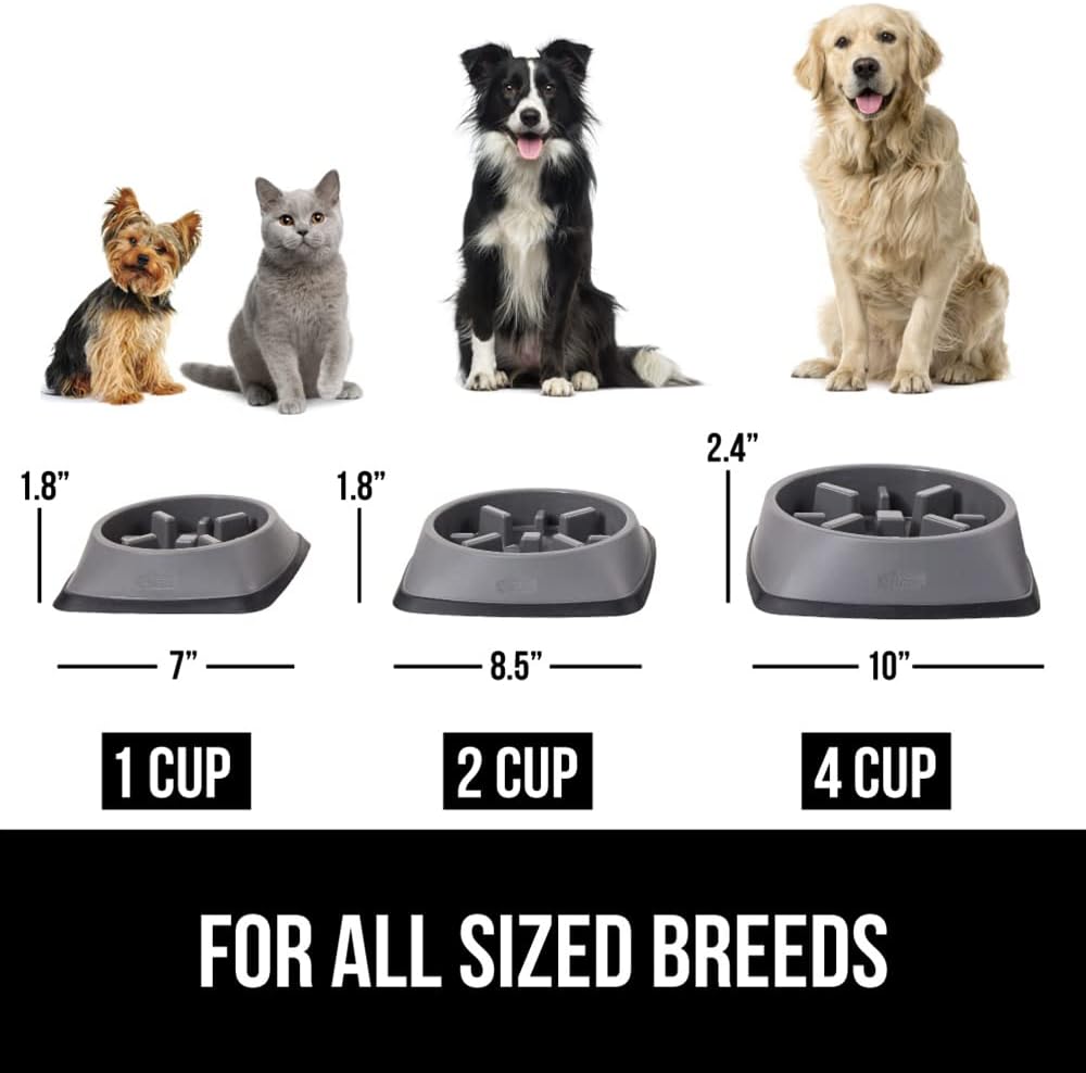 GORILLA GRIP® Patented BPA Free Slow Feeder Dog Bowls, Interactive Puzzle Toy for Dogs and Cats Food Training Enrichment, Keeps Pets Busy and Prevents Puppy Overeating, Small Breeds, 1 Cup, Gray