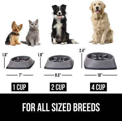 GORILLA GRIP® Patented BPA Free Slow Feeder Dog Bowls, Interactive Puzzle Toy for Dogs and Cats Food Training Enrichment, Keeps Pets Busy and Prevents Puppy Overeating, Small Breeds, 1 Cup, Gray