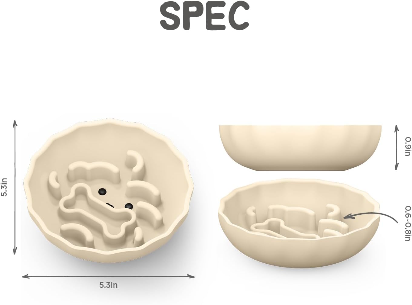 Slow Feeder Dog Bowls Made of Premium Food-Grade Silicone, Anti-Choking & Slow Eating for Improved Digestion, Non-Slip, Soft & Durable, Quiet Dog Bowl, Cute, Dishwasher Safe (Ivory, Standard)