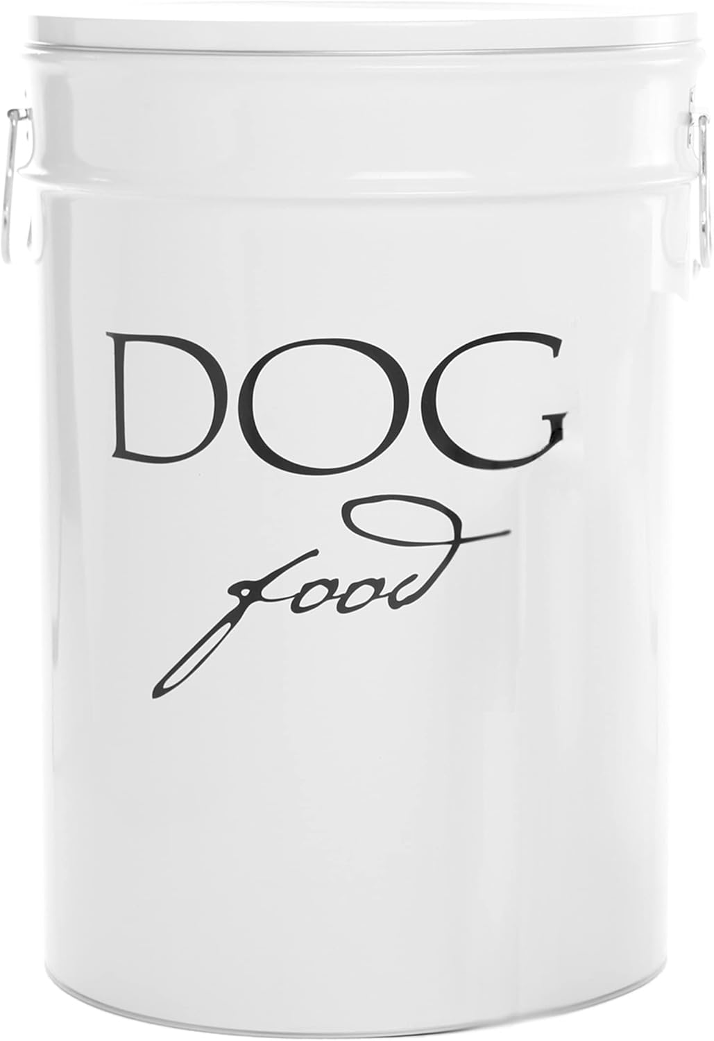 Harry Barker Bon Chien Dog Food Storage Canister – Large 11 gallon, Airtight Stainless Steel Pet Food Container, Stylish Kitchen Counter Dog Kibble Storage with Easy-Open Lid - White